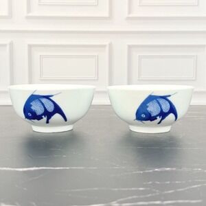 PAIR (2) Misty Rose Super White China Lucky Carp 4.5" Soup Broth Bowls